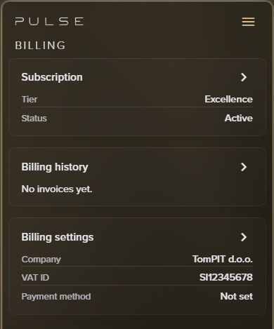 Billing Settings Menu