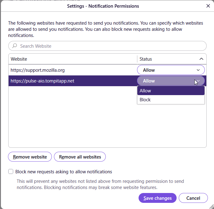 Firefox notification permissions